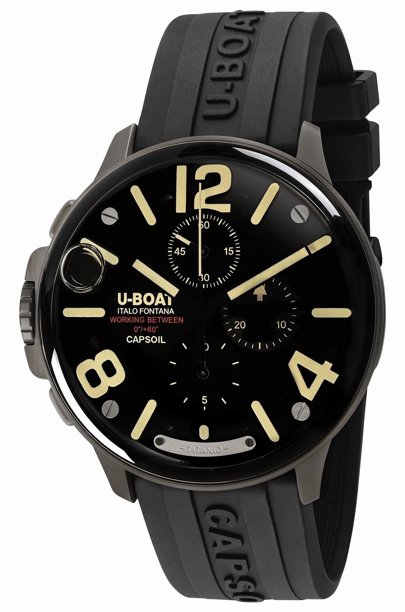 Limited Edition U-Boat Capsoil Titanio Chronograph Titanium Black Dial Black Rubber Strap Swiss Electro-mechanical Mens Watch 8897