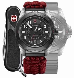 Limited Edition Victorinox Swiss Army Journey 1884 Stainless Steel Black Dial Red Nylon Interchangeable Black Rubber Strap Date Divers Quartz Mens Watch 242016.1