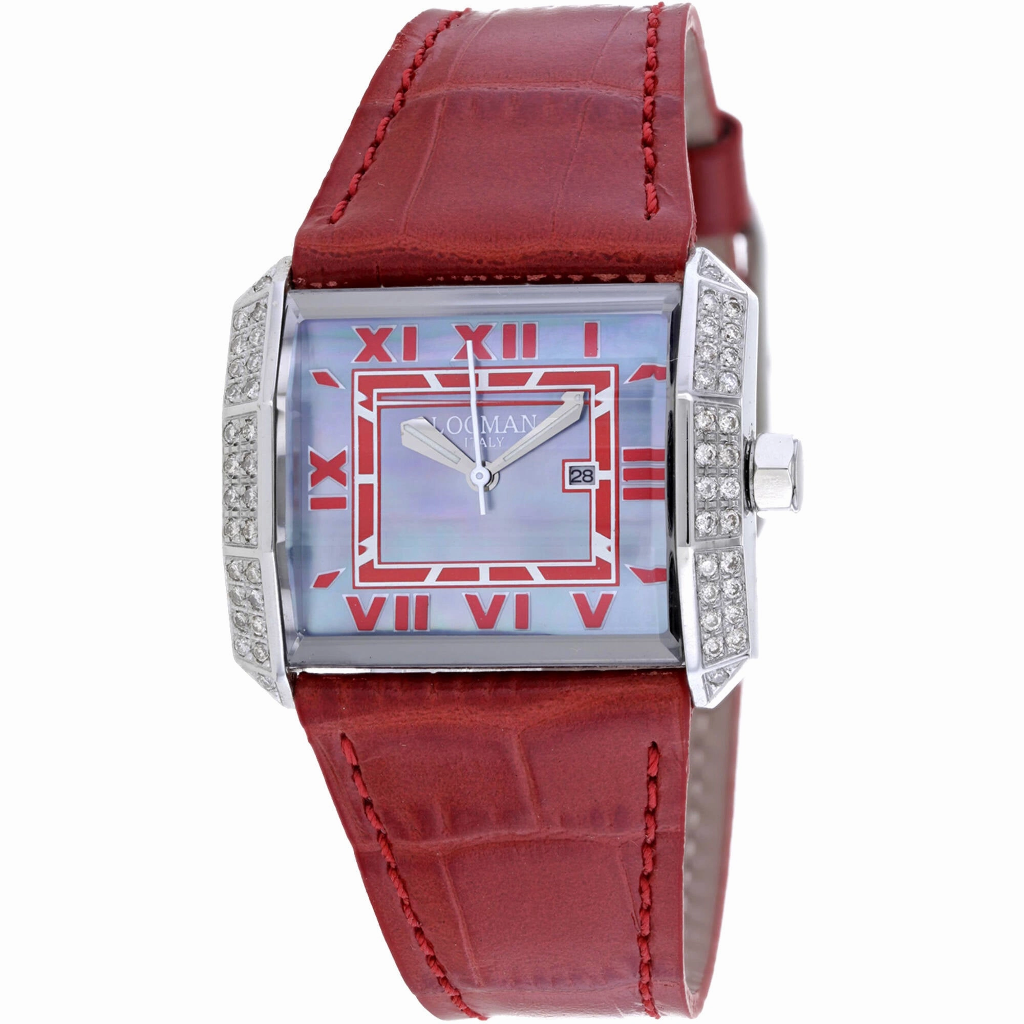 Locman Women's Watch - Classic Quartz Blue MOP Dial Red Leather Strap | 232GRAYDC/RDLE