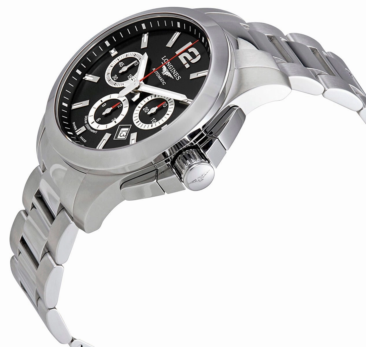 Longines Conquest Automatic Chronograph Stainless Steel Black Dial Date Divers Mens Watch L3.801.4.56.6