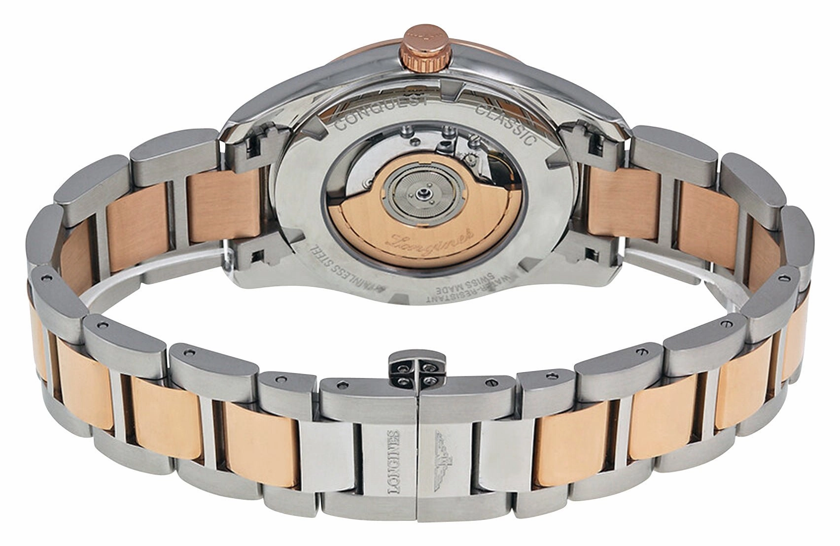 Longines Conquest Automatic Stainless Steel & 18K Rose Gold Silver Dial Date Mens Watch L2.785.5.76.7