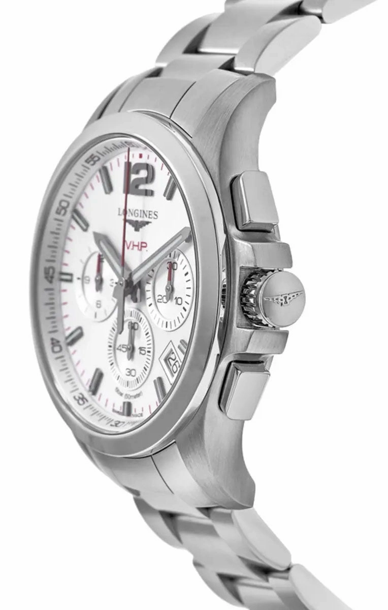 Longines Conquest V.H.P. Chronograph Stainless Steel Silver Dial Perpetual Calendar Date Quartz Mens Watch L3.717.4.76.6