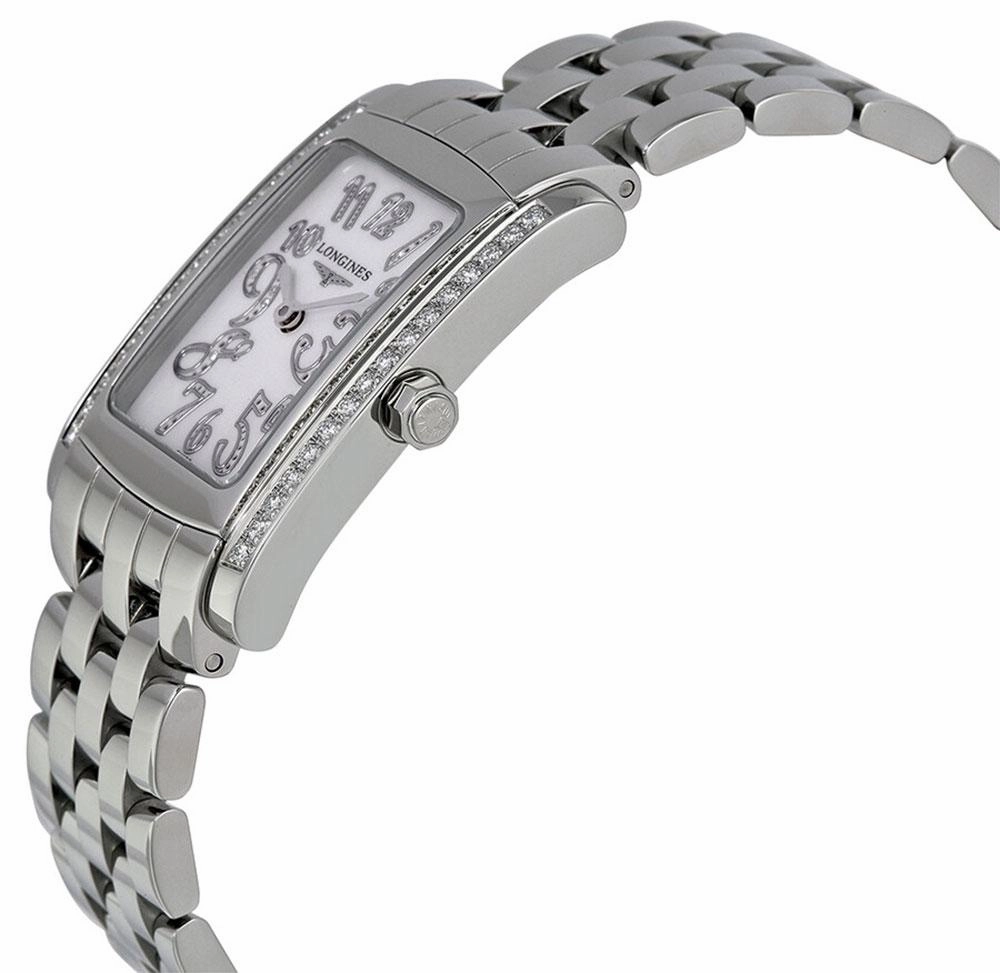 Longines DolceVita Stainless Steel Mother-Of-Pearl Dial Diamonds Rectangle Quartz Womens Watch L5.502.0.97.6