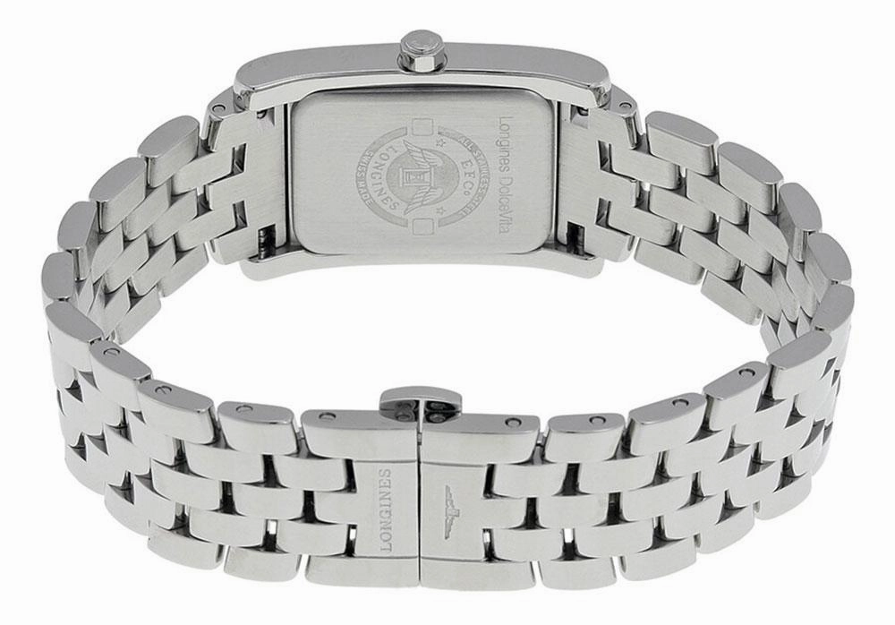 Longines DolceVita Stainless Steel Mother-Of-Pearl Dial Diamonds Rectangle Quartz Womens Watch L5.502.0.97.6