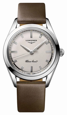 Longines Heritage Classic Silver Arrow Automatic Silver Dial Brown Leather Strap Mens Watch L2.834.4.72.2