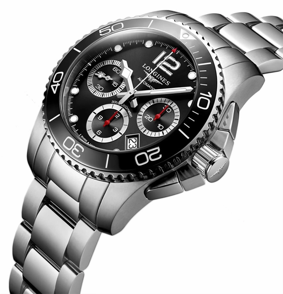 Longines HydroConquest Automatic Chronograph Stainless Steel Black Dial Date Divers Mens Watch L3.783.4.56.6