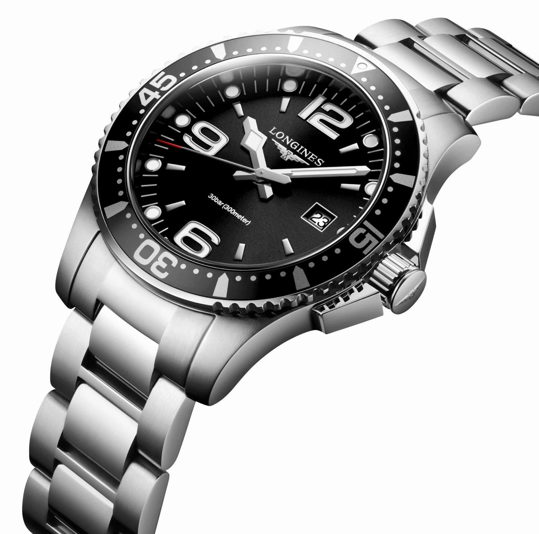 Longines HydroConquest Stainless Steel Black Dial Date Divers Quartz Mens Watch L3.730.4.56.6