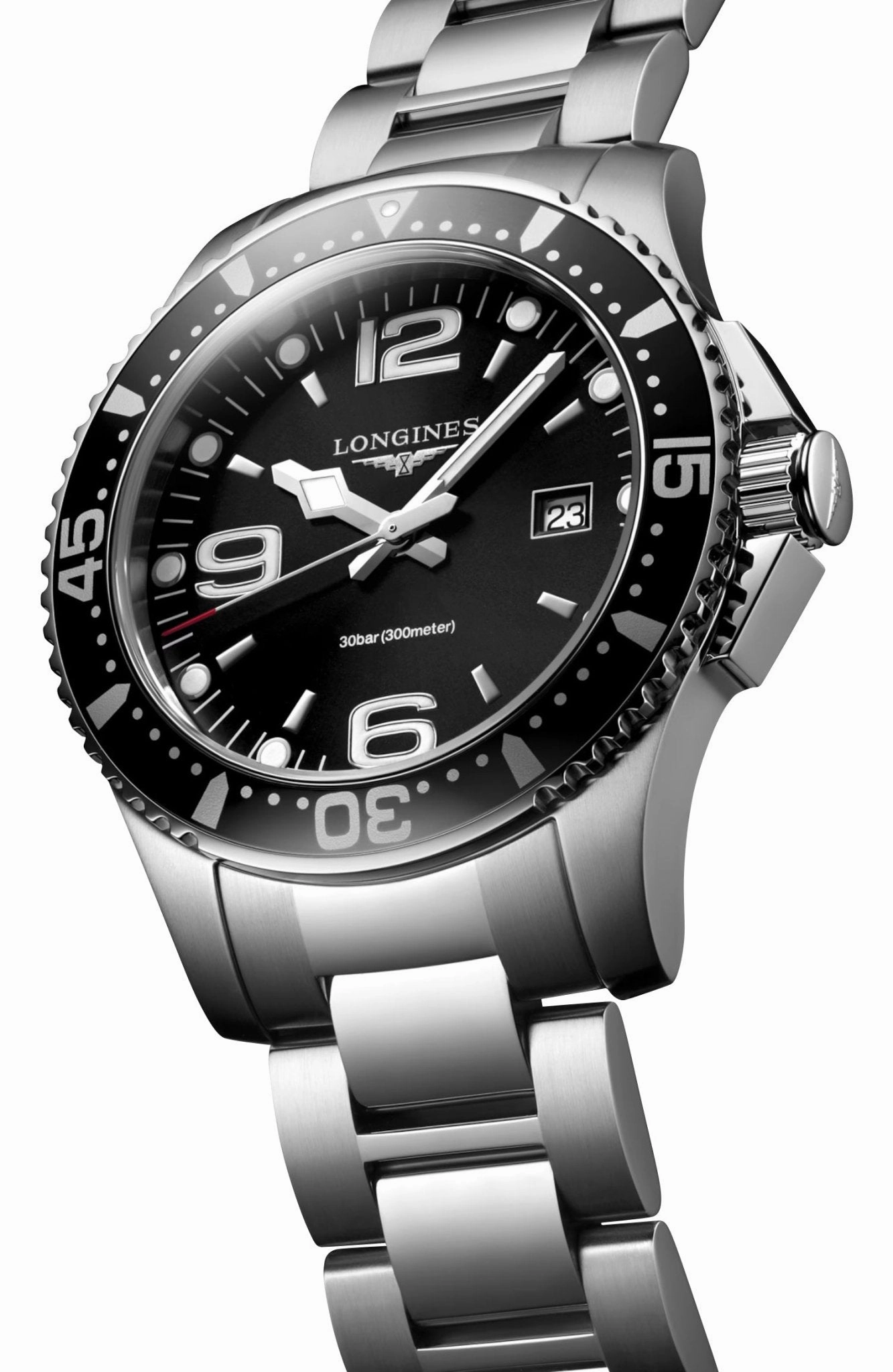 Longines HydroConquest Stainless Steel Black Dial Date Divers Quartz Mens Watch L3.730.4.56.6