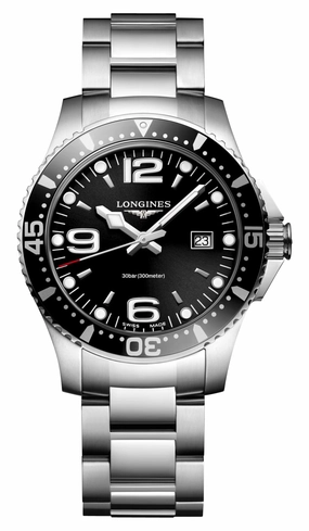 Longines HydroConquest Stainless Steel Black Dial Date Divers Quartz Mens Watch L3.730.4.56.6
