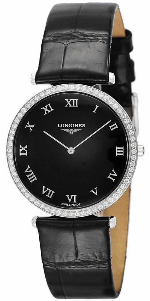 Longines La Grande Classique Black Leather Black Dial Diamonds Women's Watch L4.741.0.51.2