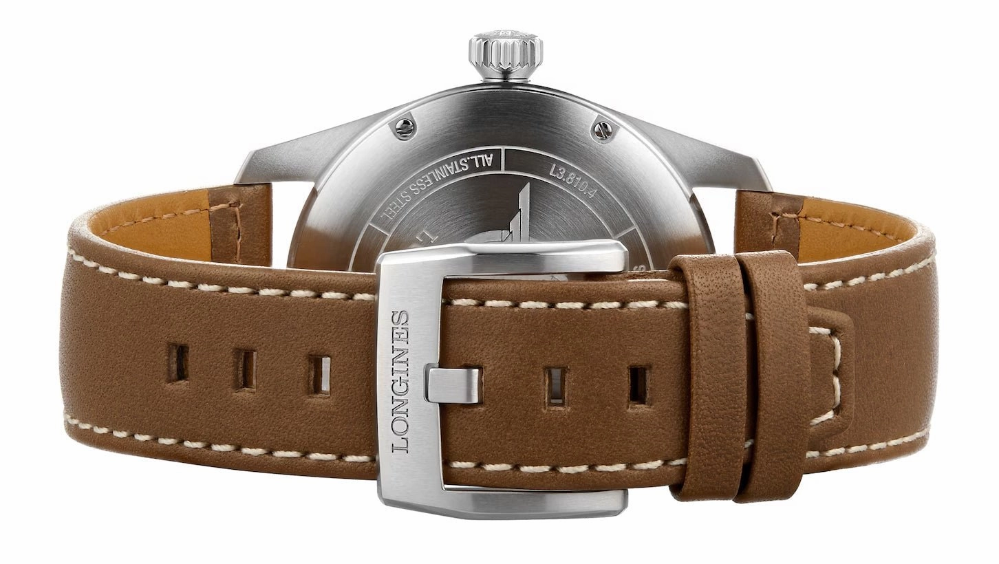 Longines Spirit Automatic Chronometer Stainless Steel Silver Dial Brown Leather Strap Date Mens Watch L3.810.4.73.2