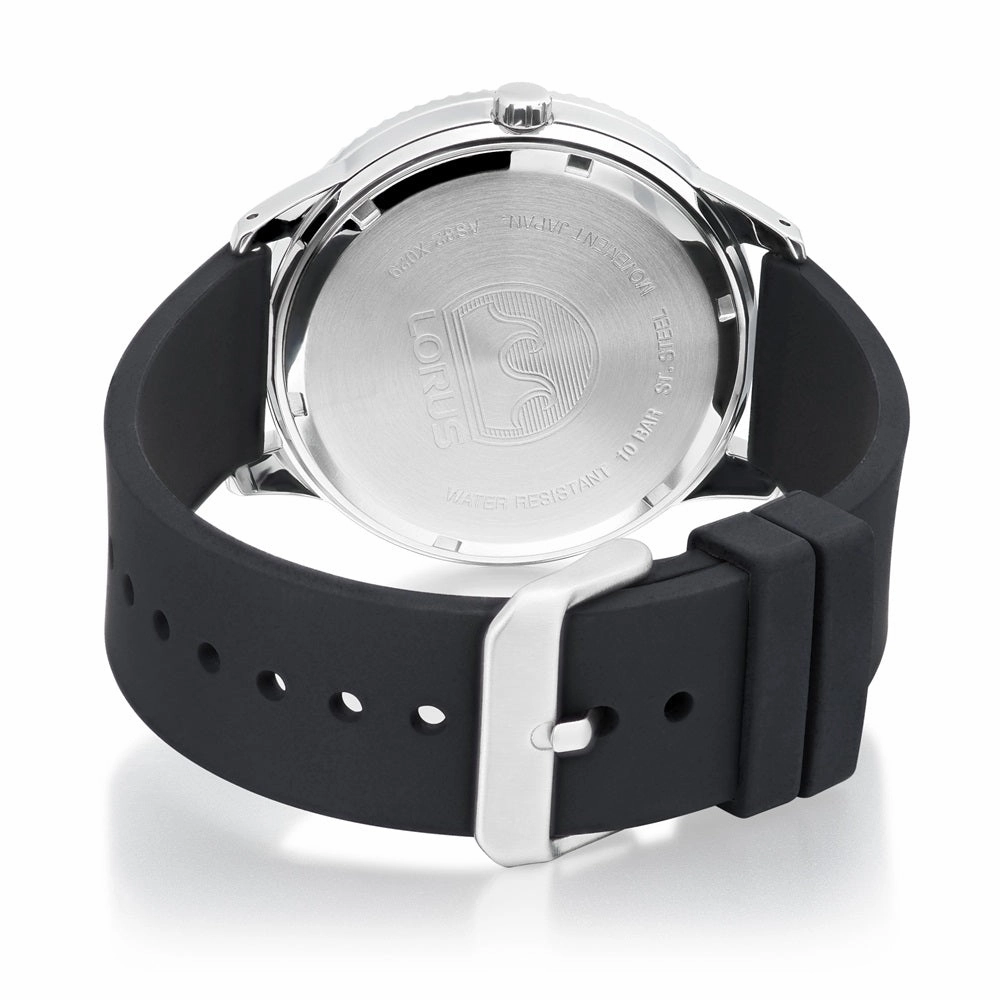 Lorus Blue Dial Black Silicone Strap Solar Mens Watch RX319AX9