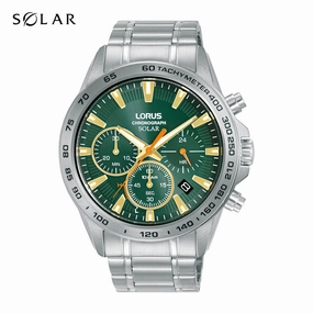 Lorus Green Dial Solar Chronograph Mens Watch RZ505AX9