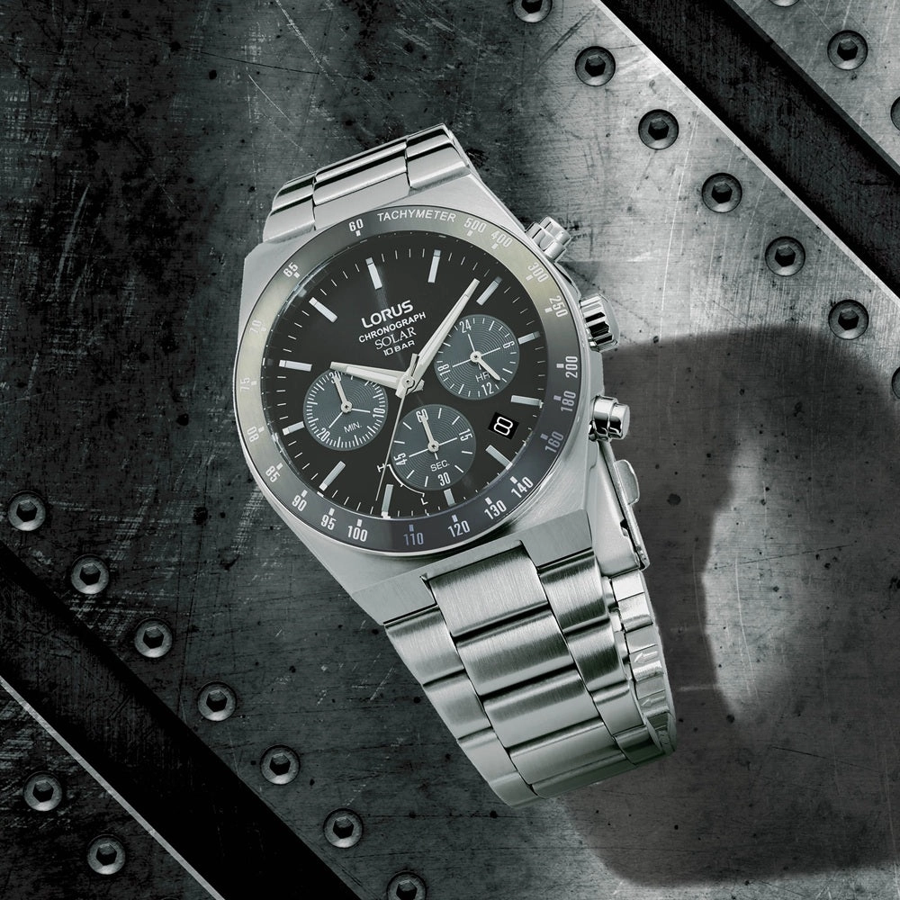 Lorus Grey Dial Solar Chronograph Mens Watch RZ519AX9