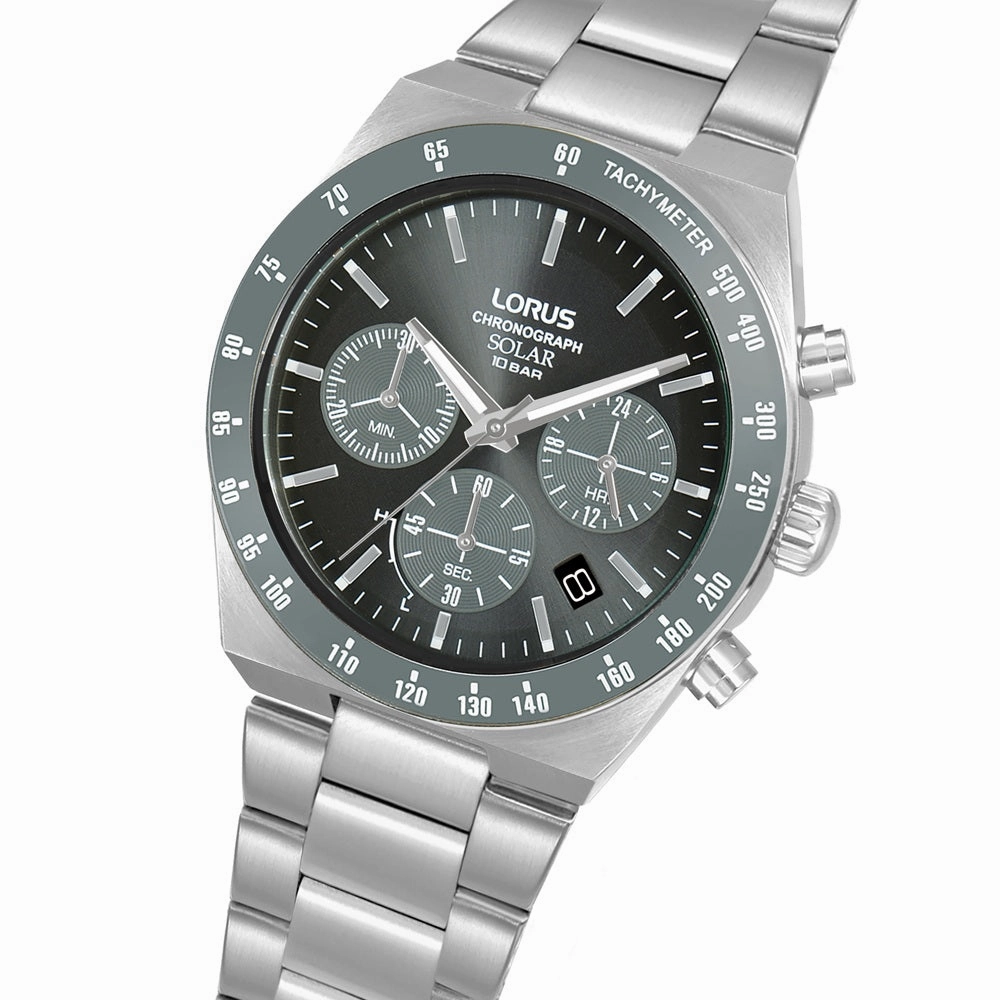 Lorus Grey Dial Solar Chronograph Mens Watch RZ519AX9