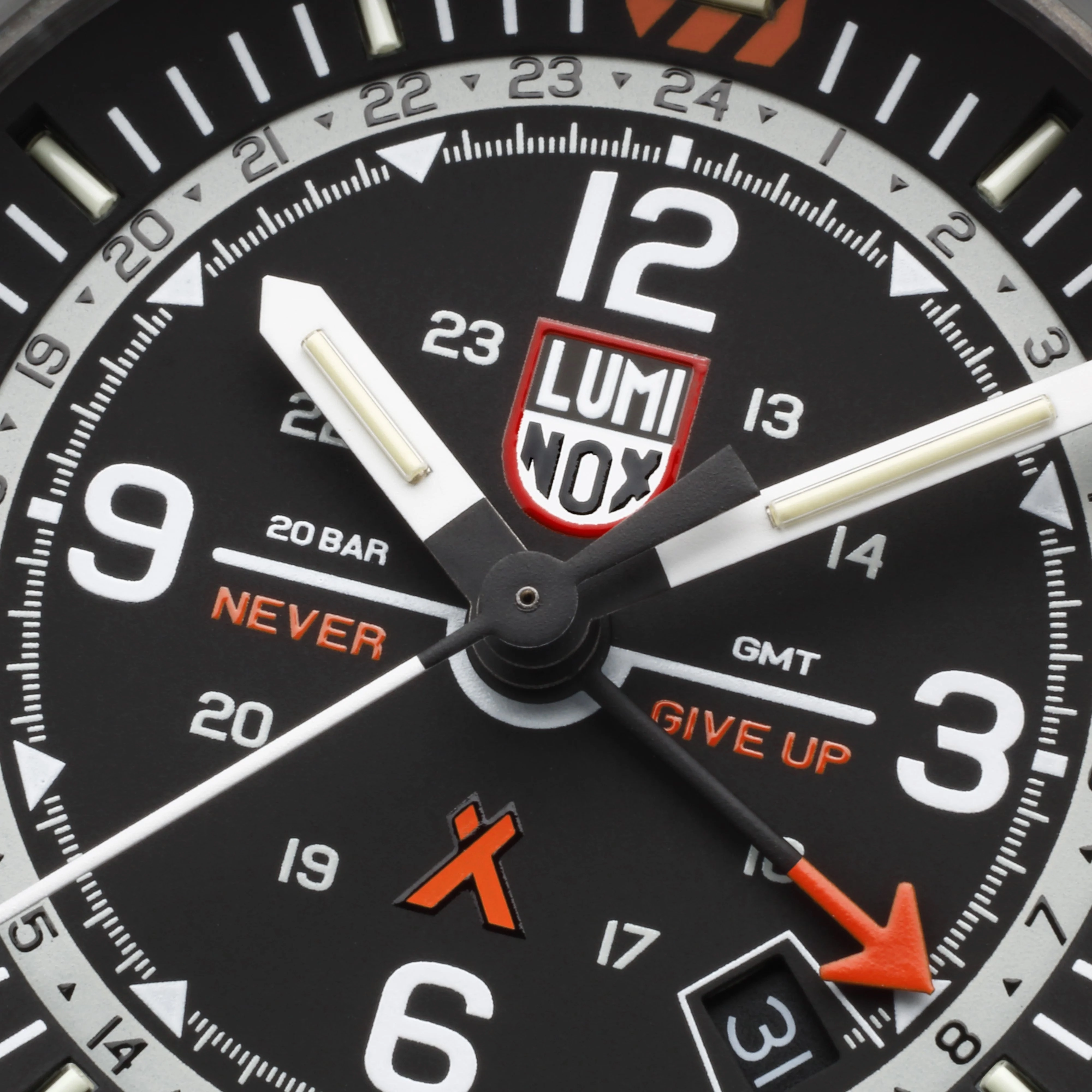 Luminox Bear Grylls Survival GMT Stainless Steel Black Dial Gray Fabric Strap Date Divers Quartz Mens Watch XB.3761