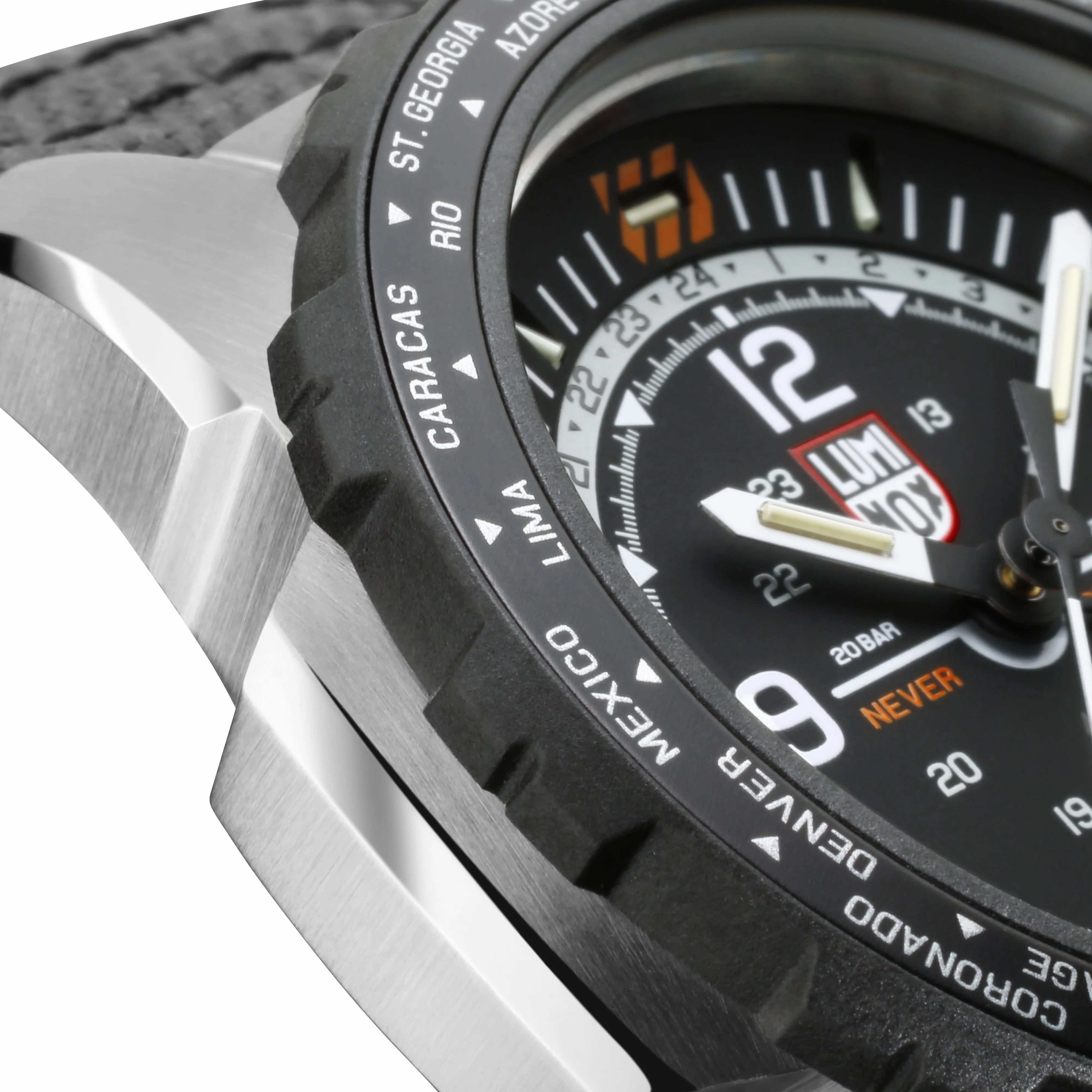 Luminox Bear Grylls Survival GMT Stainless Steel Black Dial Gray Fabric Strap Date Divers Quartz Mens Watch XB.3761