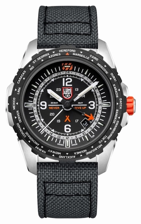 Luminox Bear Grylls Survival GMT Stainless Steel Black Dial Gray Fabric Strap Date Divers Quartz Mens Watch XB.3761