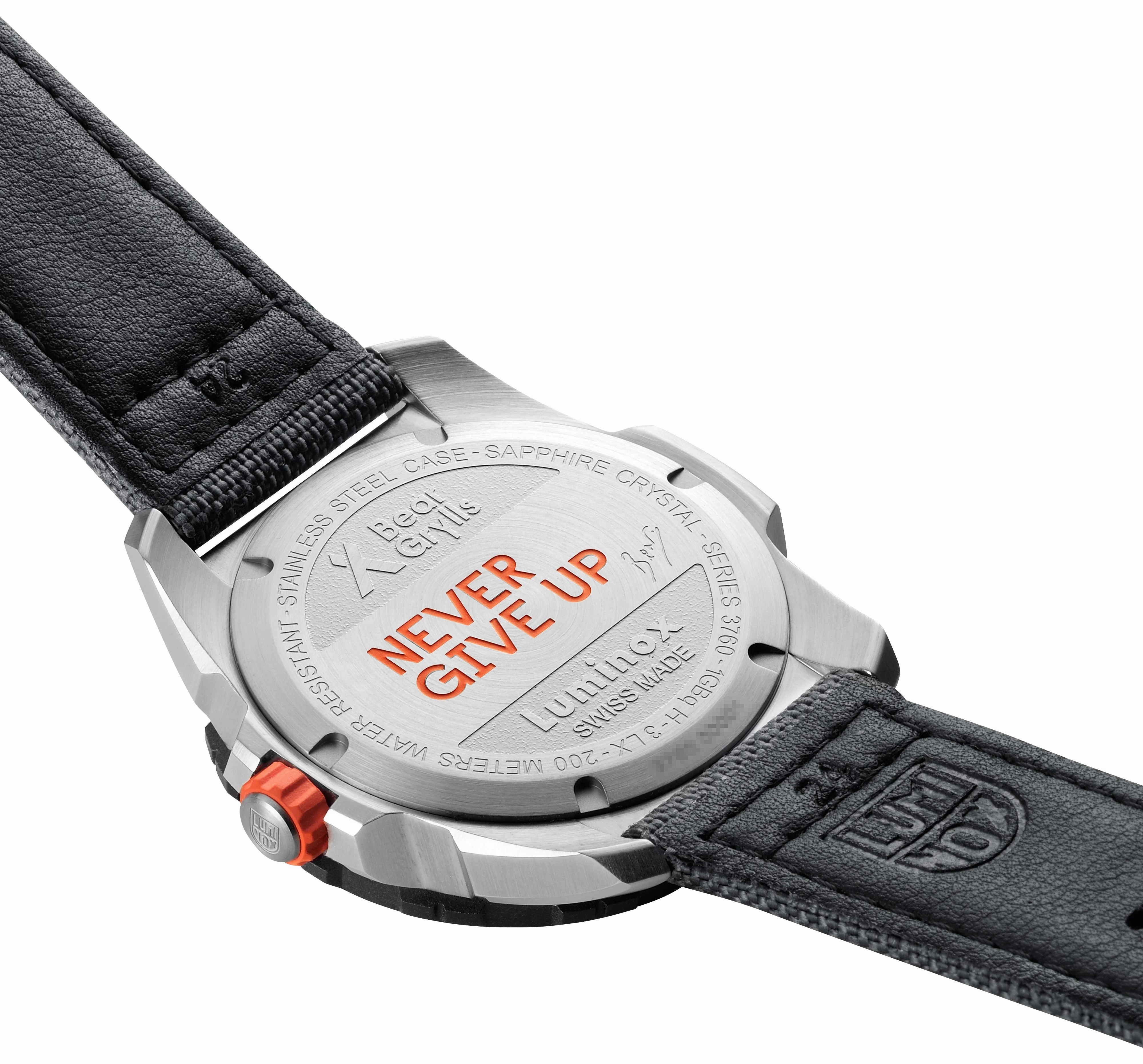 Luminox Bear Grylls Survival GMT Stainless Steel Black Dial Gray Fabric Strap Date Divers Quartz Mens Watch XB.3761