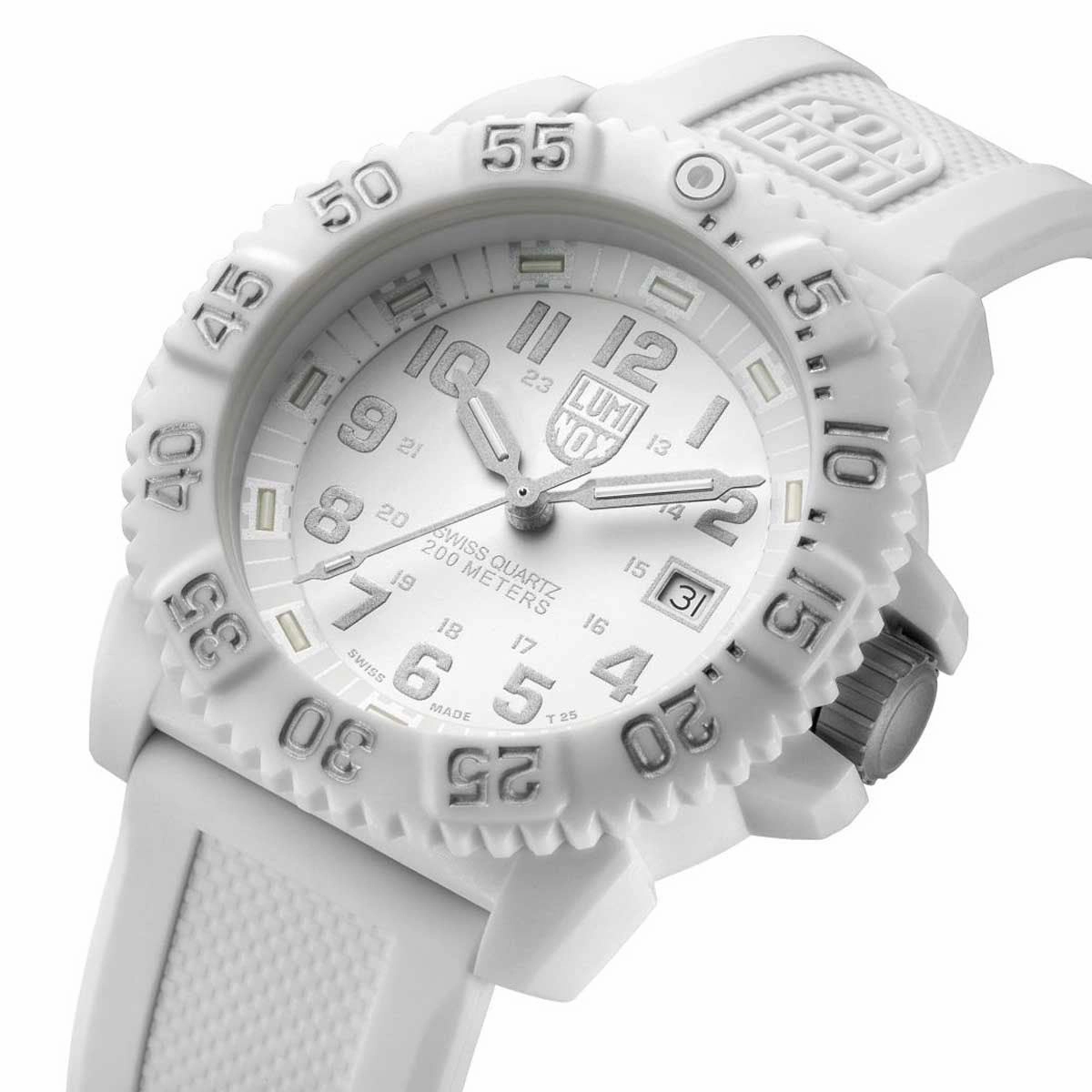 Luminox Navy SEAL Colormark PC Fiberglass White Dial White Rubber Strap Date Divers Quartz Mens Watch XS.3057.WO