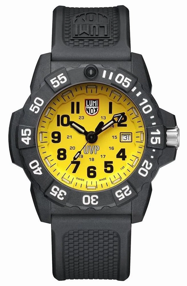 Luminox Navy SEAL Scott Cassell UVP CARBONOX Yellow Dial Black Rubber Strap Date Divers Quartz Mens Watch XS.3505.SC
