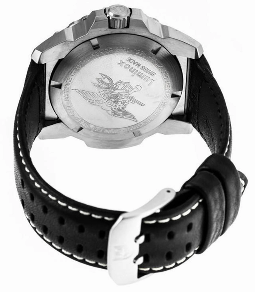 Luminox Navy SEAL Stainless Steel Black Dial Black Leather Strap Date Divers Quartz Mens Watch XS.3251