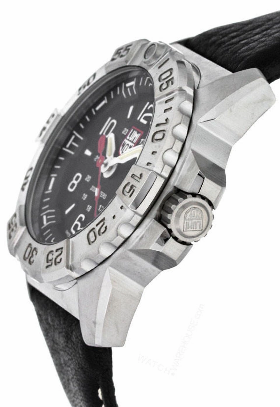 Luminox Navy SEAL Stainless Steel Black Dial Black Leather Strap Date Divers Quartz Mens Watch XS.3251