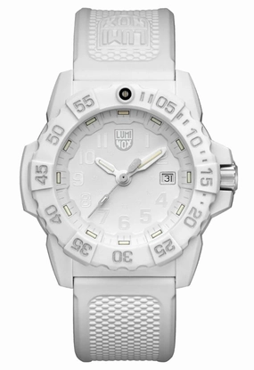 Luminox Navy Seal White Fiberglass Case White Rubber Strap White Dial Date Divers Quartz Mens Watch XS.3507.WO
