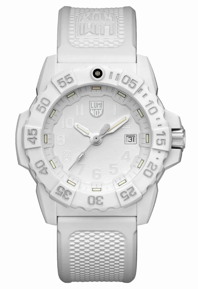 Luminox Navy Seal White Fiberglass Case White Rubber Strap White Dial Date Divers Quartz Mens Watch XS.3507.WO