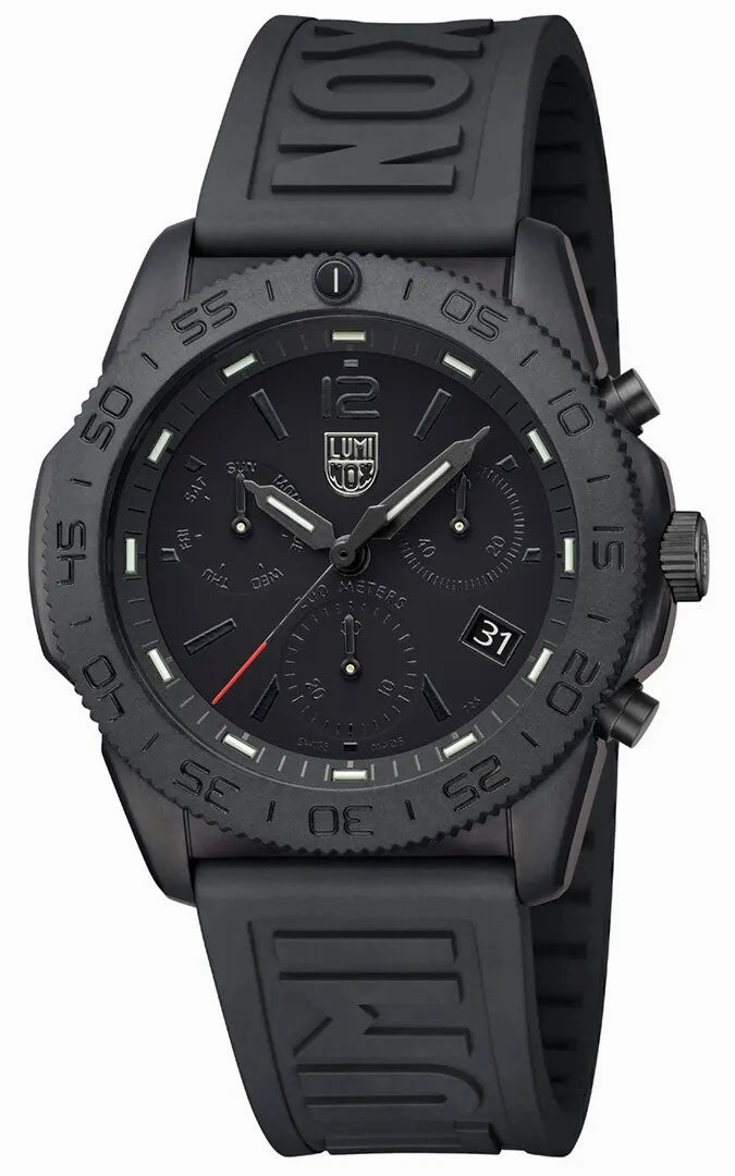 Luminox Pacific Diver Chronograph Black PVD Black Dial Black Rubber Strap Day/Date Divers Quartz Mens Watch XS.3141.BO
