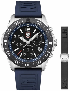 Luminox Pacific Diver Chronograph Stainless Steel Black Dial Blue/Black Interchangeable Rubber Strap Day/Date Divers Quartz Mens Watch XS.3143.SET