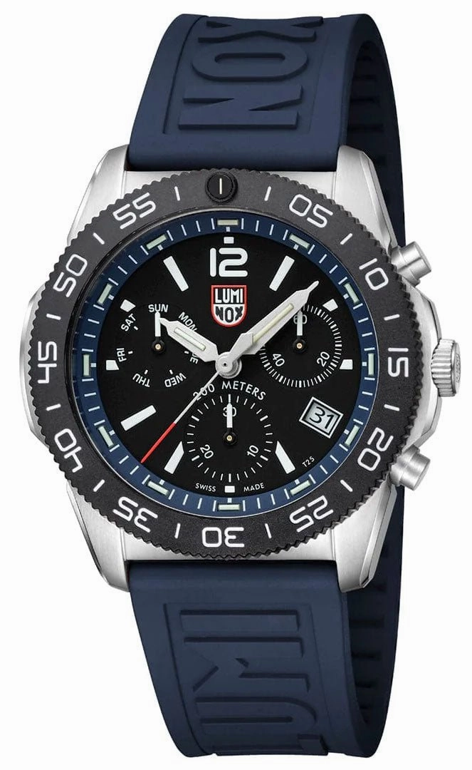 Luminox Pacific Diver Chronograph Stainless Steel Black Dial Blue Rubber Strap Day/Date Divers Quartz Mens Watch XS.3143