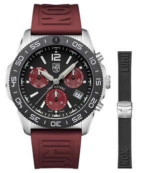 Luminox Pacific Diver Chronograph Stainless Steel Black Dial Burgundy Rubber Interchangeable Black Rubber Strap Day/Date Divers Quartz Mens Watch XS.3155.1.SET