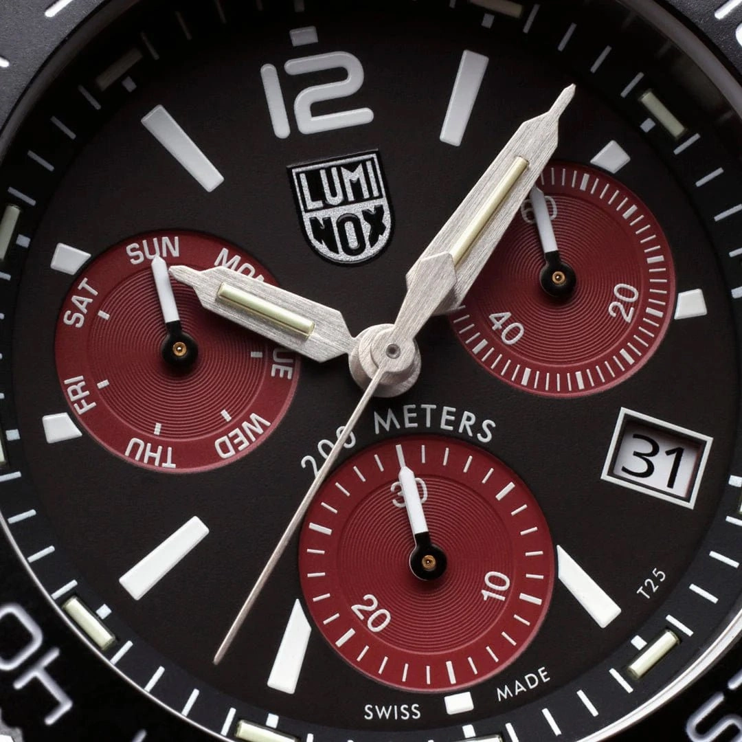 Luminox Pacific Diver Chronograph Stainless Steel Black Dial Burgundy Rubber Interchangeable Black Rubber Strap Day/Date Divers Quartz Mens Watch XS.3155.1.SET
