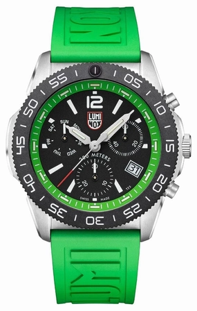 Luminox Pacific Diver Chronograph Stainless Steel Black Dial Green Rubber Strap Day/Date Divers Quartz Mens Watch XS.3157.NF