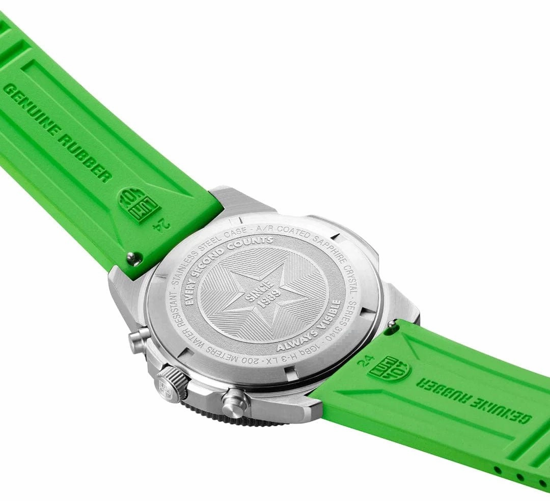 Luminox Pacific Diver Chronograph Stainless Steel Black Dial Green Rubber Strap Day/Date Divers Quartz Mens Watch XS.3157.NF