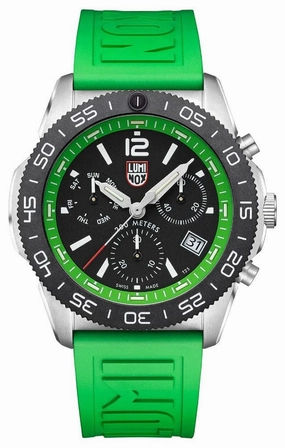 Luminox Pacific Diver Chronograph Stainless Steel Black Dial Green Rubber Strap Day/Date Divers Quartz Mens Watch XS.3157.NF