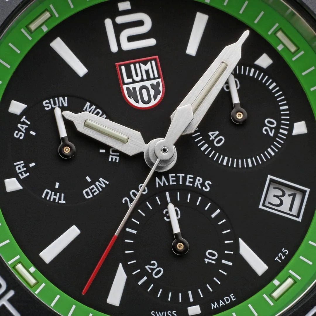 Luminox Pacific Diver Chronograph Stainless Steel Black Dial Green Rubber Strap Day/Date Divers Quartz Mens Watch XS.3157.NF