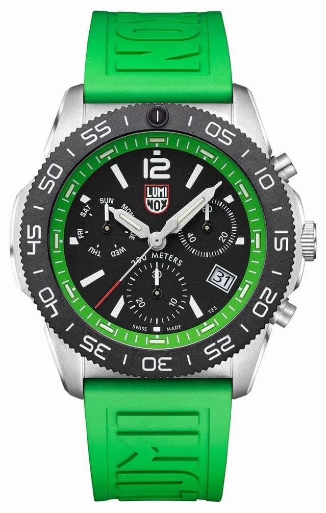Luminox Pacific Diver Chronograph Stainless Steel Black Dial Green Rubber Strap Day/Date Divers Quartz Mens Watch XS.3157.NF