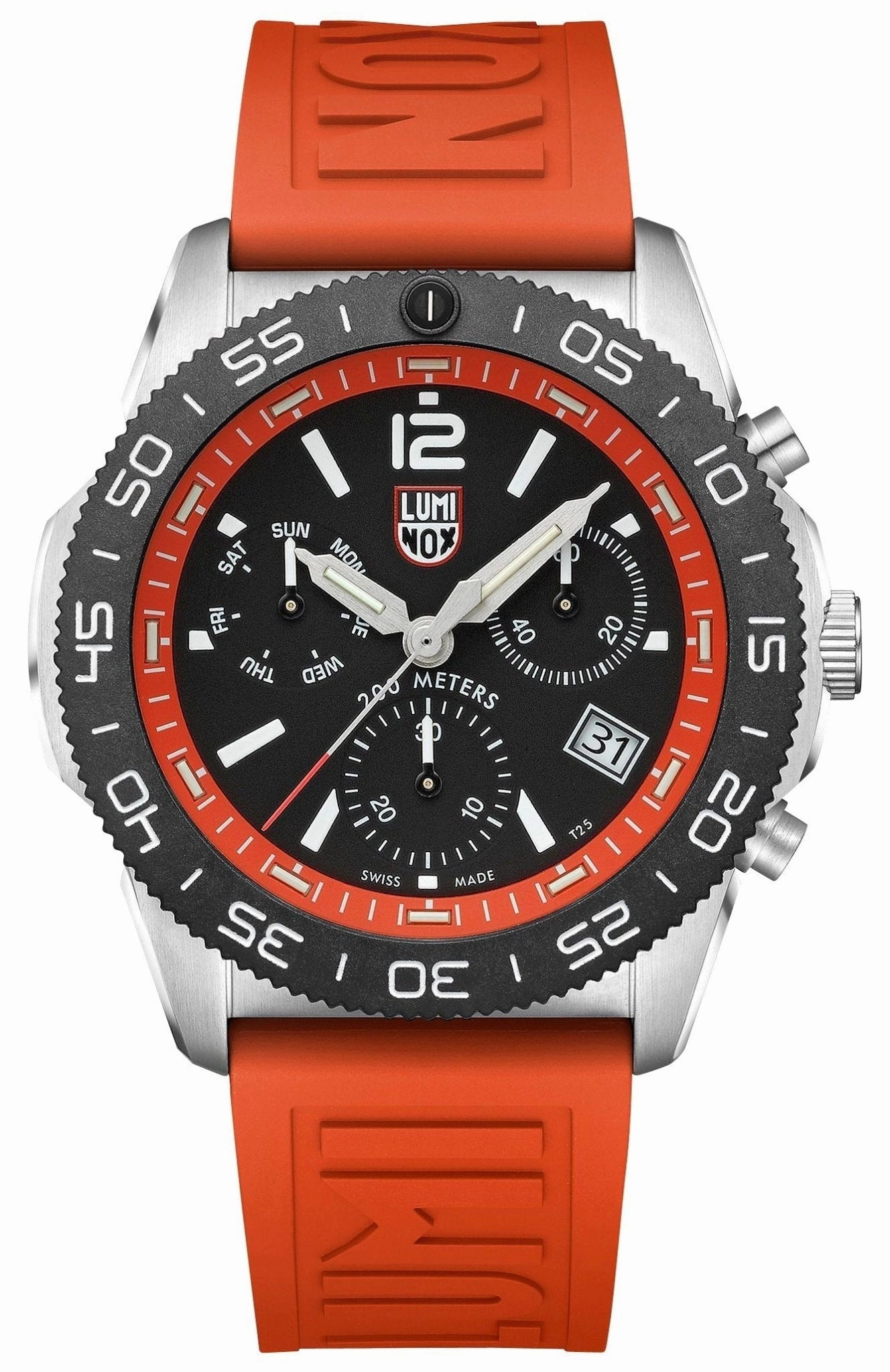 Luminox Pacific Diver Chronograph Stainless Steel Black Dial Orange Rubber Strap Day/Date Divers Quartz Mens Watch XS.3149