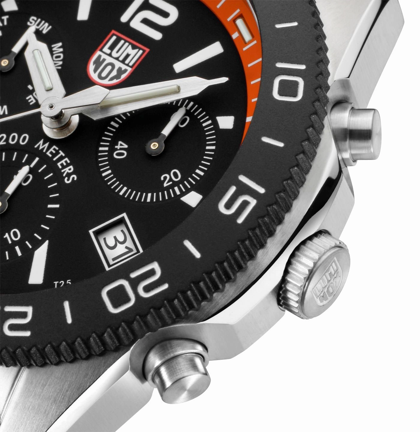 Luminox Pacific Diver Chronograph Stainless Steel Black Dial Orange Rubber Strap Day/Date Divers Quartz Mens Watch XS.3149