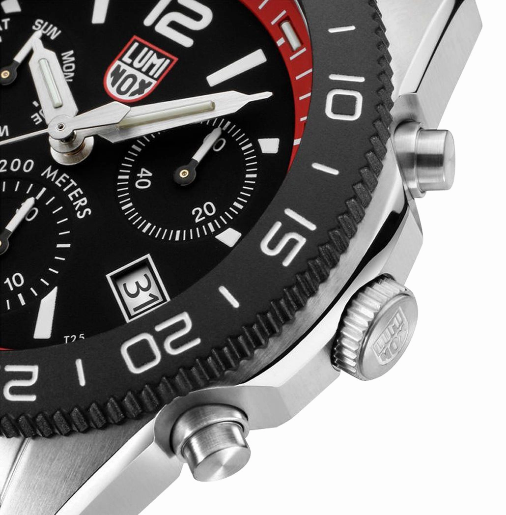 Luminox Pacific Diver Chronograph Stainless Steel Black Dial Red Rubber Strap Day/Date Divers Quartz Mens Watch XS.3155