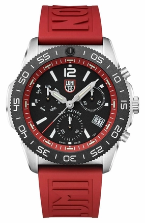 Luminox Pacific Diver Chronograph Stainless Steel Black Dial Red Rubber Strap Day/Date Divers Quartz Mens Watch XS.3155