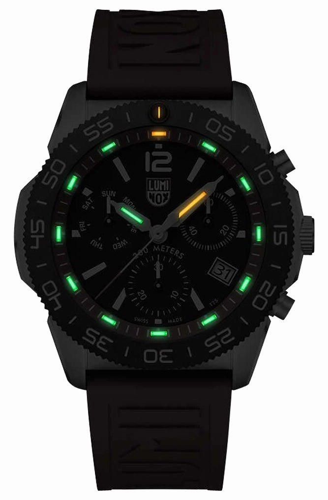 Luminox Pacific Diver Chronograph Stainless Steel Black Dial Red Rubber Strap Day/Date Divers Quartz Mens Watch XS.3155