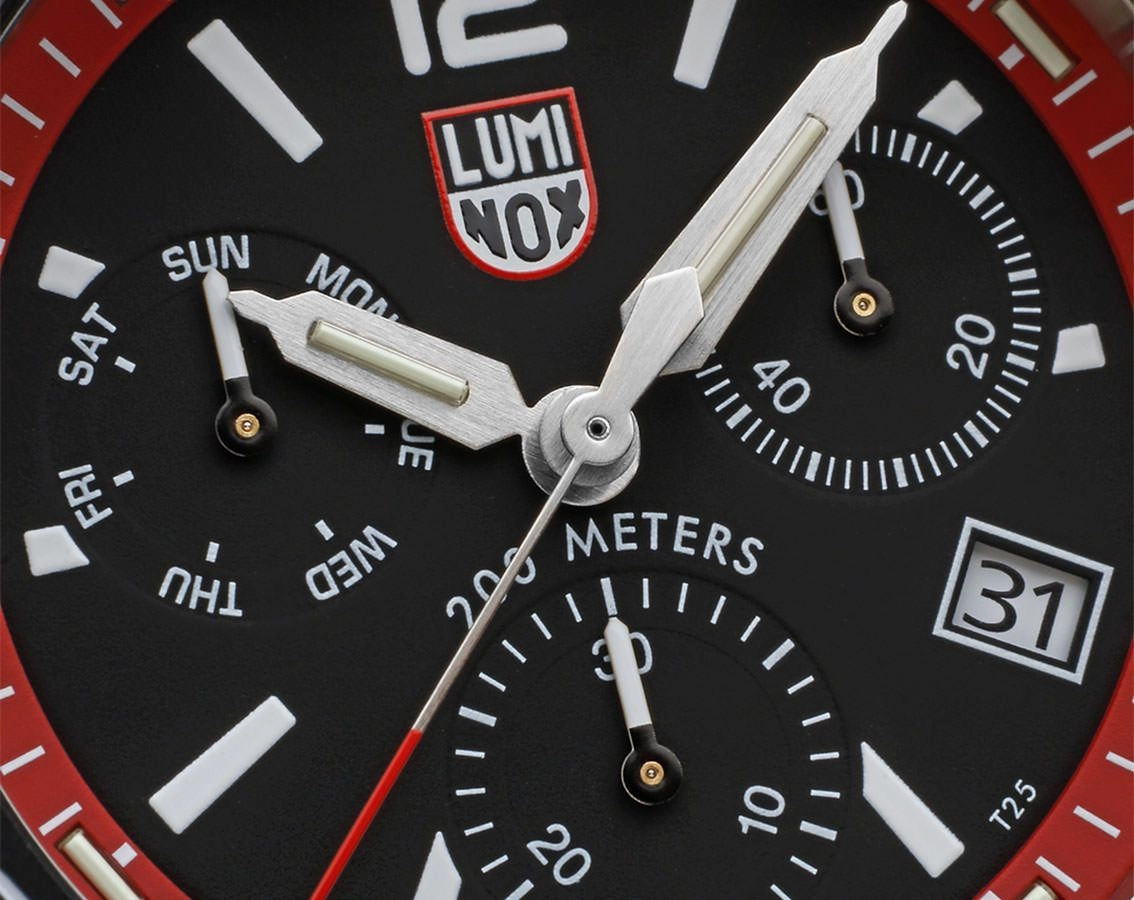 Luminox Pacific Diver Chronograph Stainless Steel Black Dial Red Rubber Strap Day/Date Divers Quartz Mens Watch XS.3155