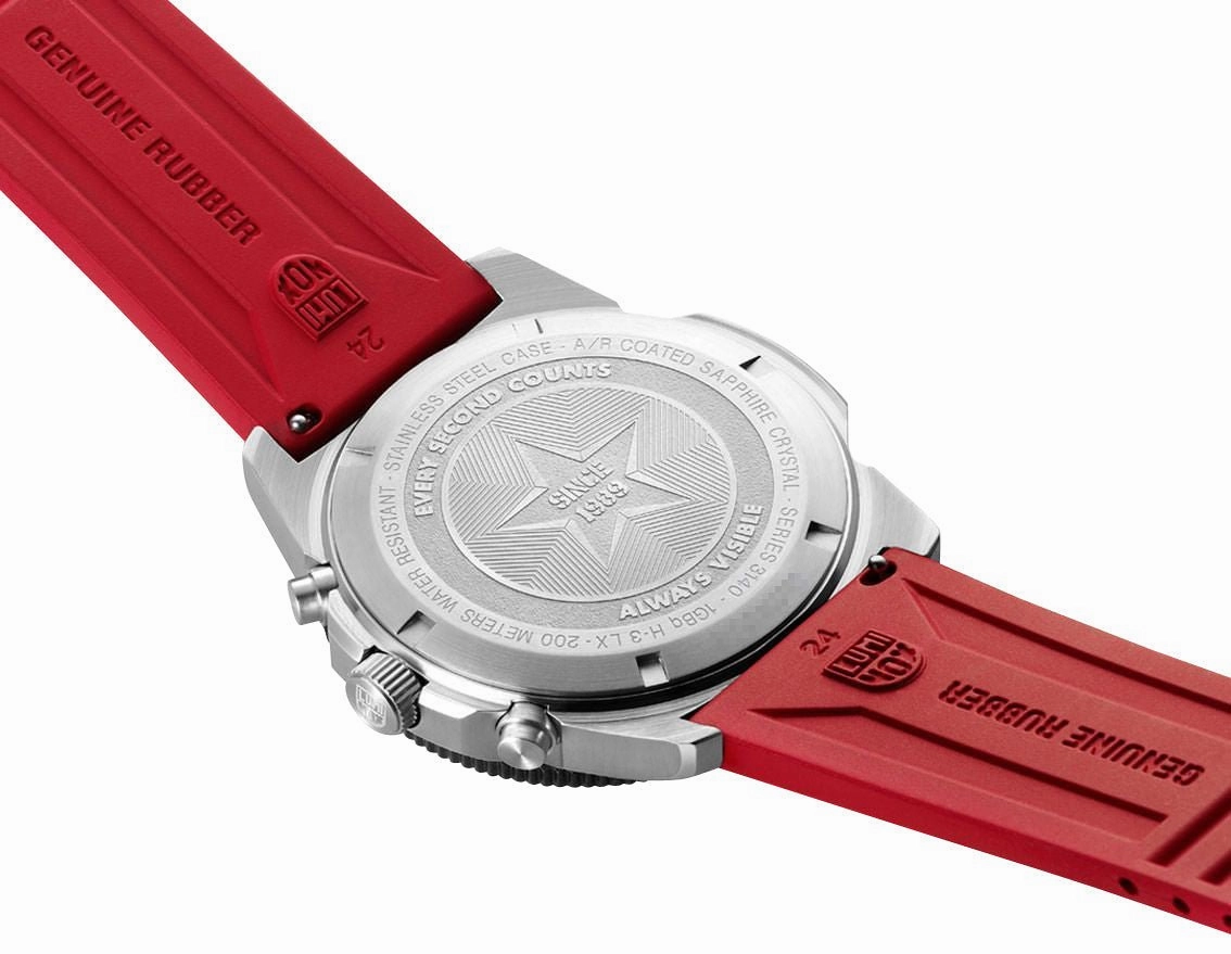 Luminox Pacific Diver Chronograph Stainless Steel Black Dial Red Rubber Strap Day/Date Divers Quartz Mens Watch XS.3155