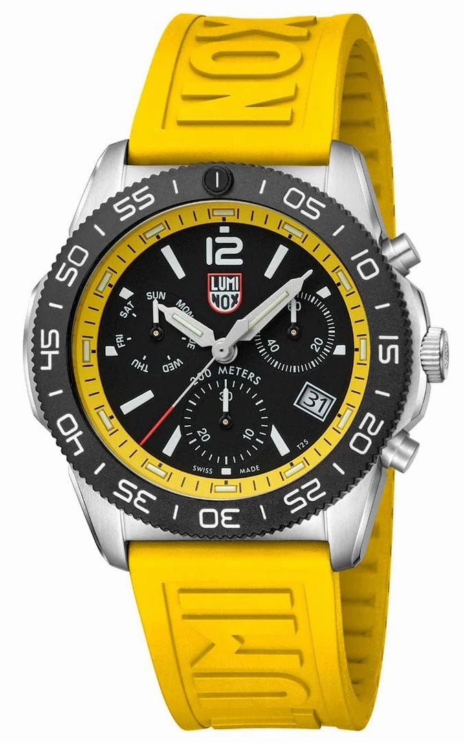 Luminox Pacific Diver Chronograph Stainless Steel Black Dial Yellow/Black Interchangeable Rubber Strap Day/Date Divers Quartz Mens Watch XS.3145.SET