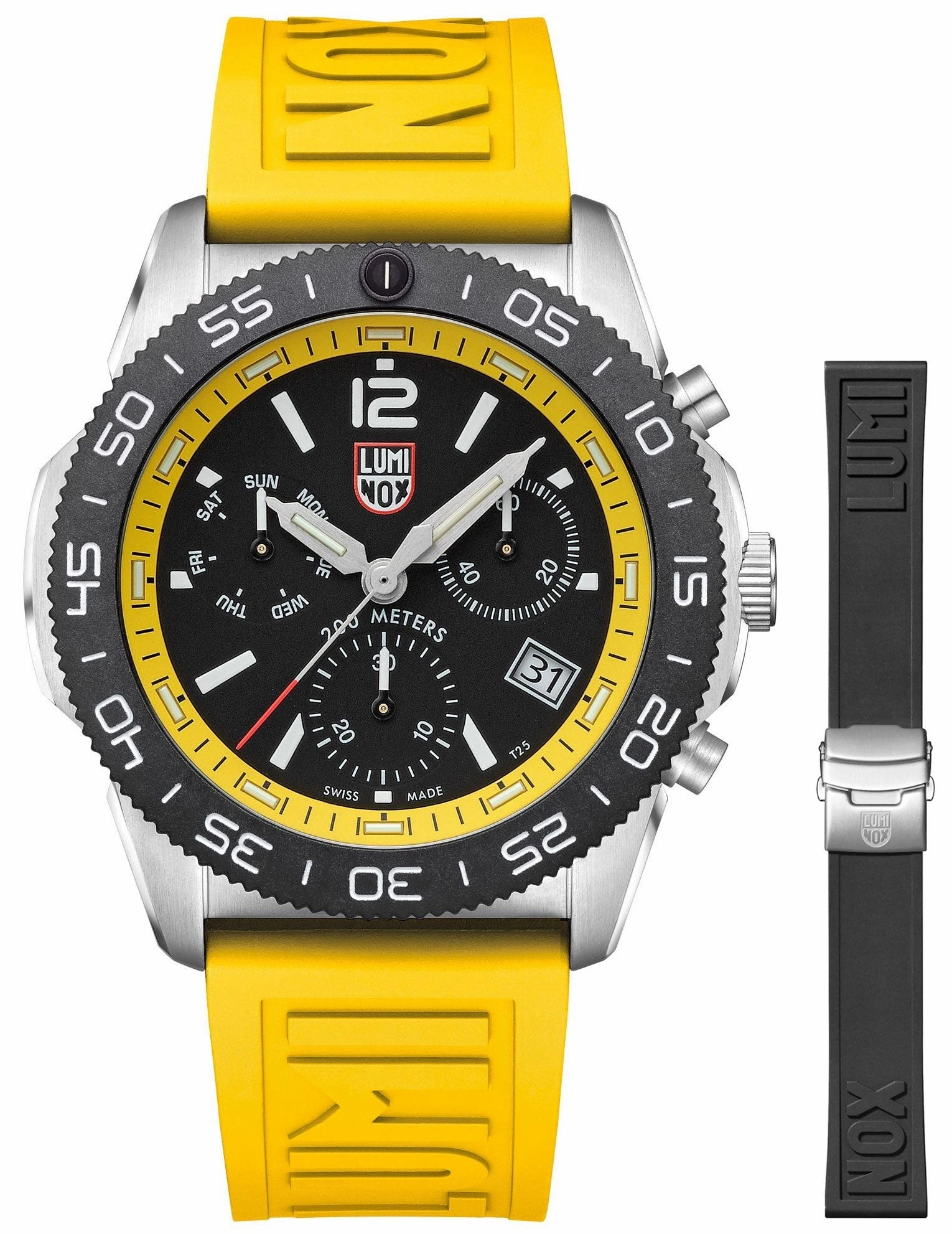 Luminox Pacific Diver Chronograph Stainless Steel Black Dial Yellow/Black Interchangeable Rubber Strap Day/Date Divers Quartz Mens Watch XS.3145.SET