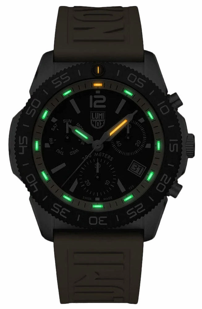 Luminox Pacific Diver Chronograph Stainless Steel Black Dial Yellow Rubber Strap Day/Date Divers Quartz Mens Watch XS.3145