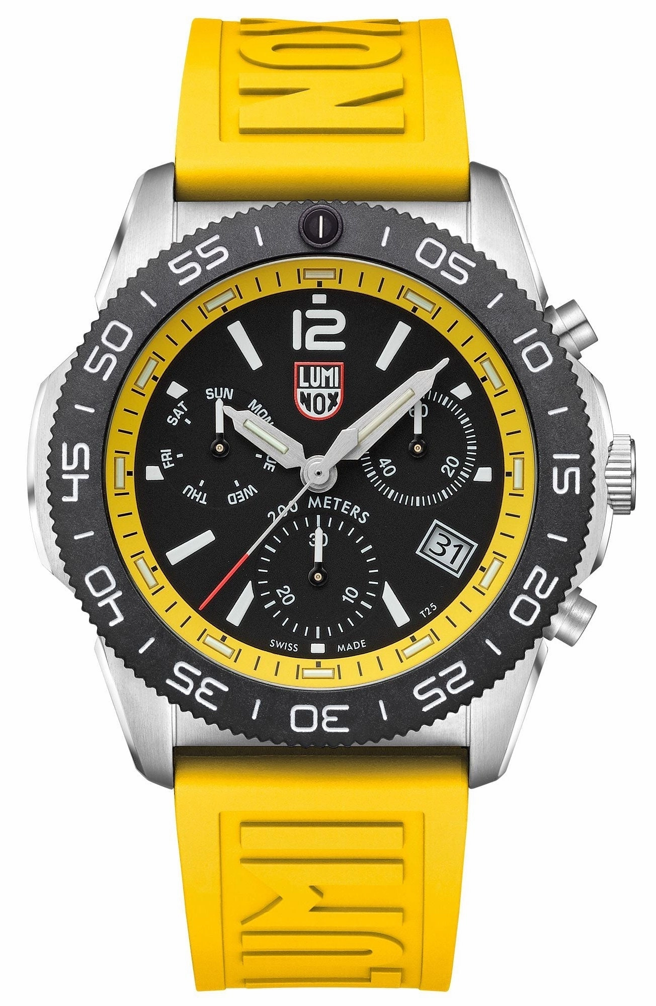 Luminox Pacific Diver Chronograph Stainless Steel Black Dial Yellow Rubber Strap Day/Date Divers Quartz Mens Watch XS.3145